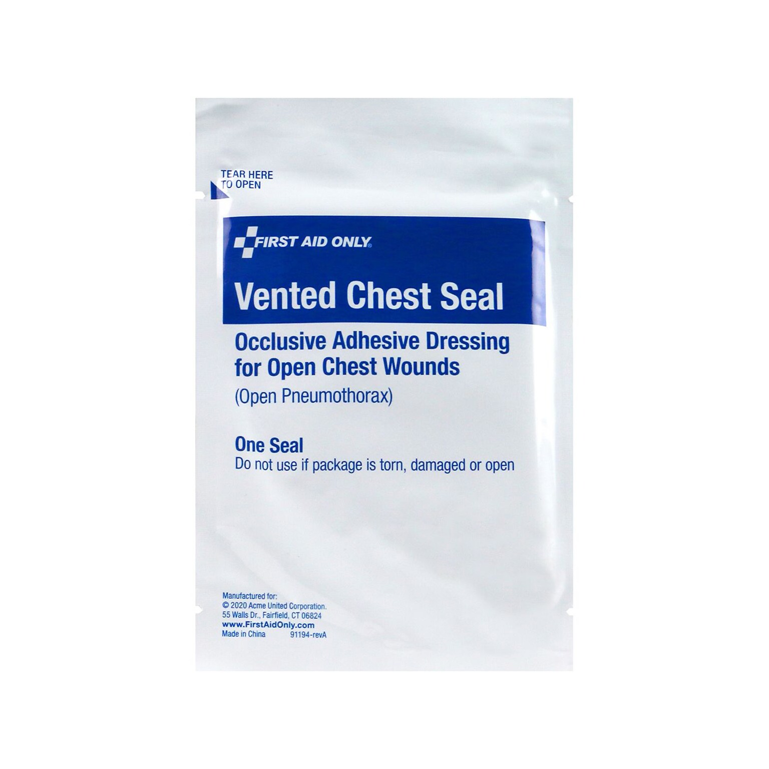 First Aid Only Vented Chest Wound Closure, 10/Pack (91194)