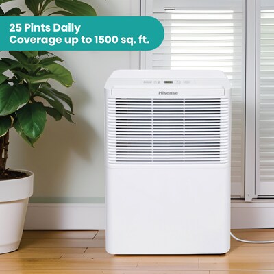 Hisense Energy Star 25-Pint Portable Dehumidifier, Single Speed, Covers up to 1,500 sq. ft., White (ADH25K26)
