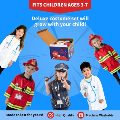 Bintiva Dress Up/Drama Play Hero Trunk Set, Fireman/Police/Doctor, 13 Pieces/Set (BNVBT022)