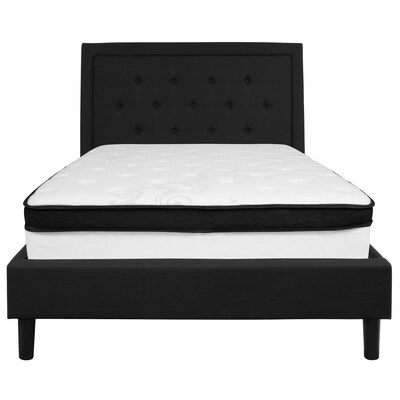 Flash Furniture Roxbury Tufted Upholstered Platform Bed in Black Fabric with Memory Foam Mattress, Full (SLBMF22)