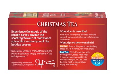 Twinings Christmas Tea Caffeinated Black Tea Bags, 20/Box (F06301)