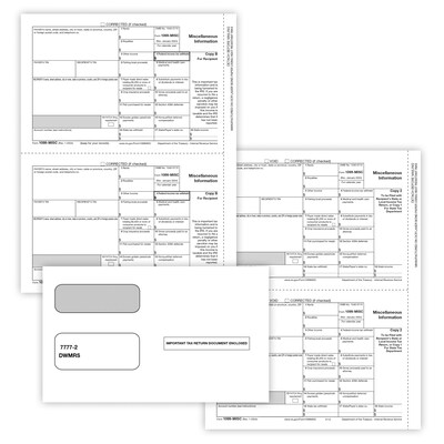 ComplyRight 2024 1099-MISC Tax Form Envelopes and Recipient Copy Only, 3-Part, 2-Up, Copy B, C/2, 50