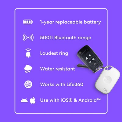 Life360 Tile Pro Bluetooth Tracker, Assorted, Black/White, 4/Pack (RE-61124)