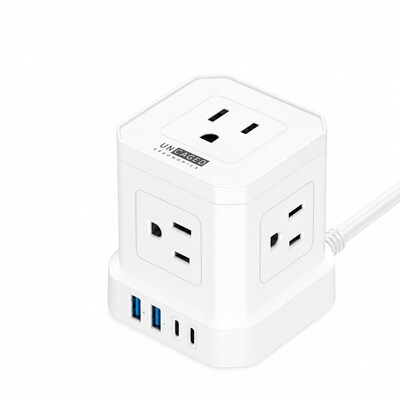 Uncaged Ergonomics Cube 5-Outlet 4-USB Port Surge Protector, 10, White (PC-W-C)