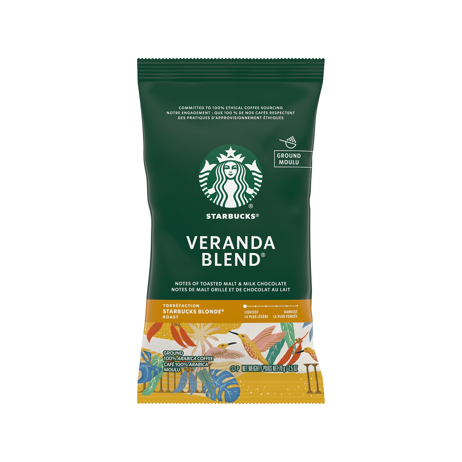 Starbucks Veranda Blend Ground Coffee Packet, Blonde Roast, 2.5 oz., 72/Carton (SBK11020676CT)