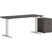 HON Mod 60W Adjustable Standing Desk with Mobile Storage, Slate Teak (HLPLRW6024CHATBFSL1)