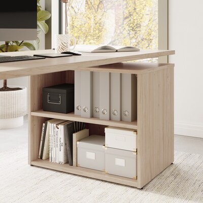 Bush Business Furniture Stratus 72"W Electric Adjustable Standing Desk with Bookcase, Natural Elm (SUT006NE)