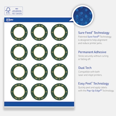 Avery Circle Multipurpose Labels, 2" Dia., White, 120/Pack (19479370393)