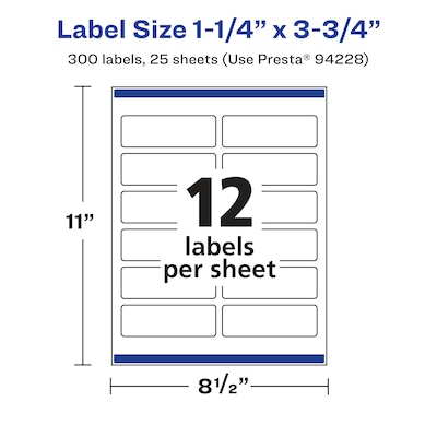 Avery Laser/Inkjet Rectangle Waterproof Multipurpose Labels, 3.75"  x 1.25", White, 300/Pack (94228)