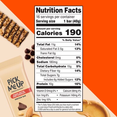 Pick Me Up Provisions™ Gluten Free Peanut Butter Dark Chocolate Protein Bar, 1.4 oz., 16 Bars/Box (PM63400)