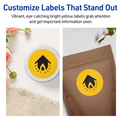 Avery Laser/Inkjet Round Multipurpose Labels, 2.5" Dia., Bright Yellow, 90/Pack (94502)