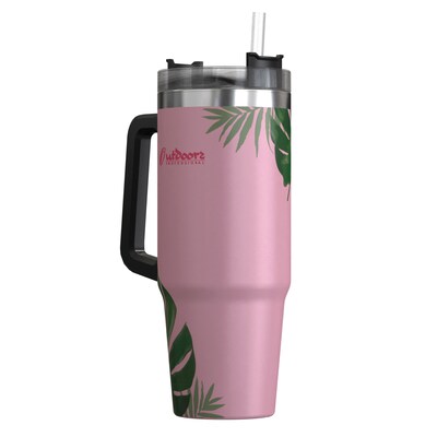 Outdoors Professional Stainless Steel Double-Walled Vacuum Insulated Tumbler with Straw, 30 oz., Tropical Pink (OUTD9225)