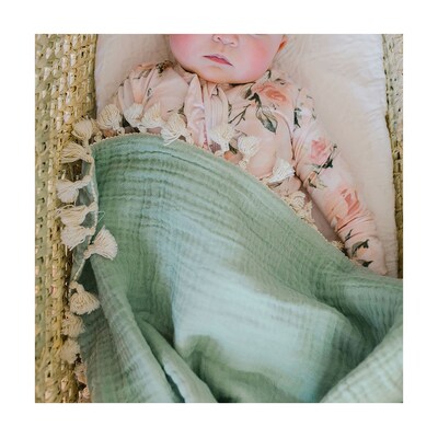 Baby Crane 6-Layer Muslin Blanket, Evergreen (BC-140BL-5)