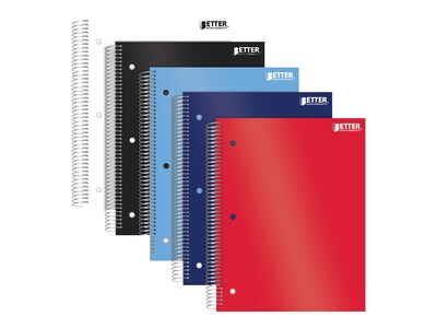 Better Office 5-Subject Subject Notebooks, 8.5 x 11, College Ruled, 200 Sheets, 5/Pack (25785-5PK)