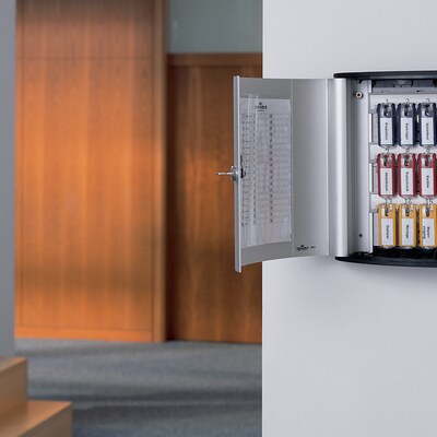 DURABLE Wall Mounted Secure Key Cabinet, 72 Key Tags, 11.75" x 4.63" x 15.75", Brushed Aluminum (195523)