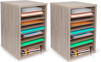 AdirOffice 500 Series 11-Compartment Literature Organizers, 10.75 x 11.75, Medium Oak, 2/Pack (500