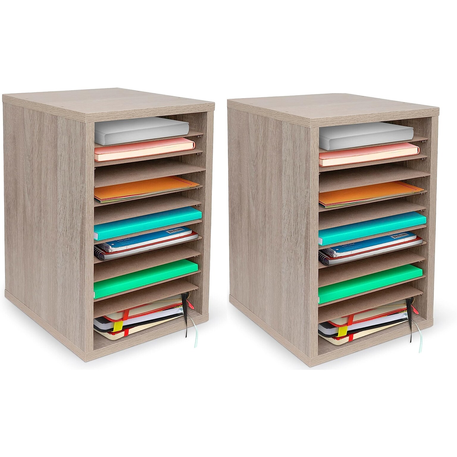 AdirOffice 500 Series 11-Compartment Literature Organizers, 10.75 x 11.75, Medium Oak, 2/Pack (500-11-MEO-2PK)