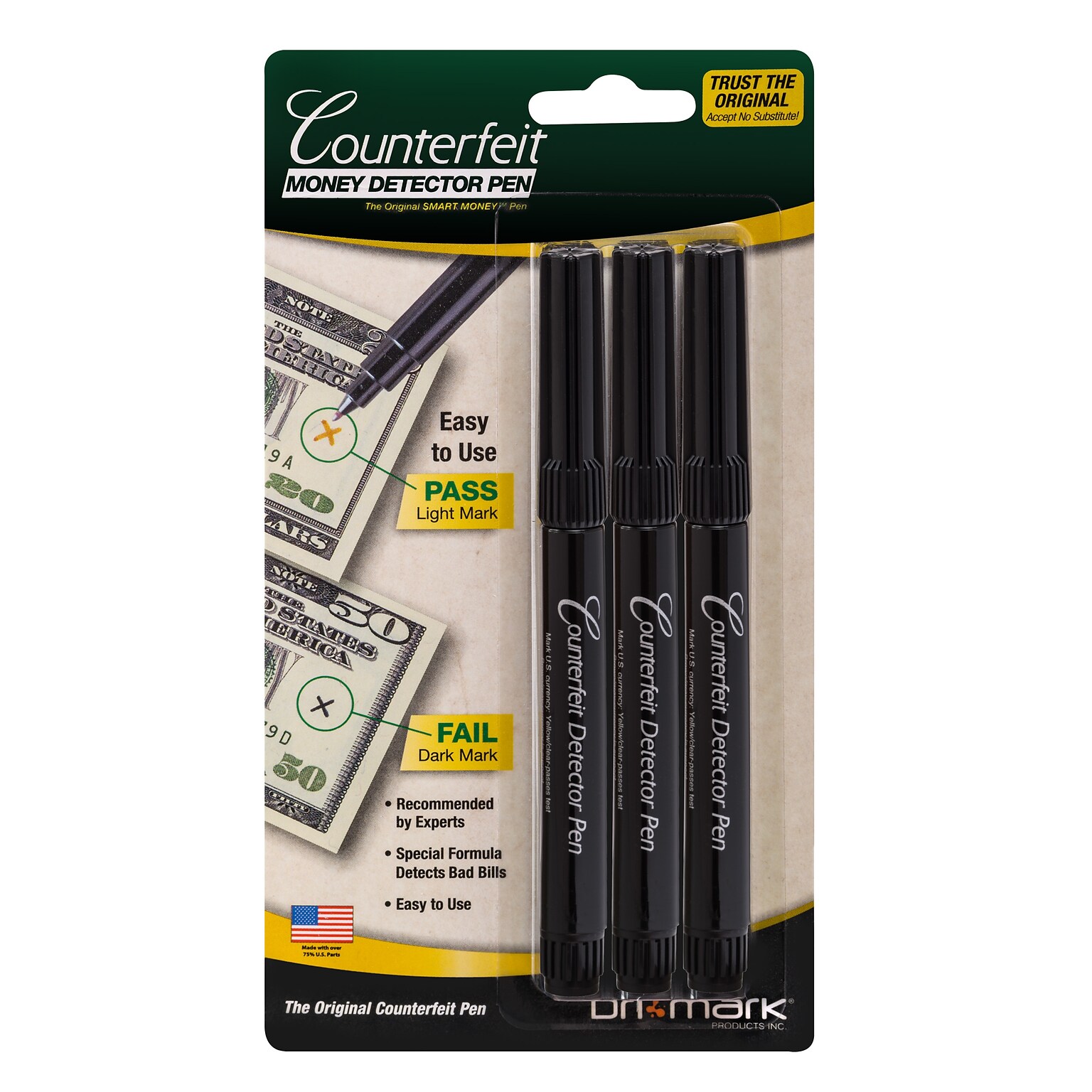 Dri Mark Counterfeit Bill Dectector Marker Pens, 3/Pack (3513B-1)