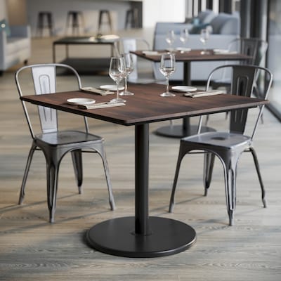 Flash Furniture Acadia Square Wooden Dining Table with Round Base, 36"D x 36"W, Dark Brown/Black Base (STSQ36WBRTR24)