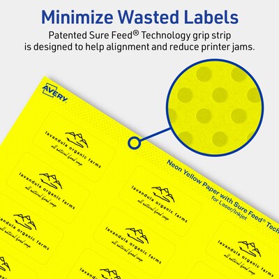 Avery Laser/Inkjet Multipurpose Rectangle Labels, 1" x 2", Neon Yellow, 240/Pack (94220)