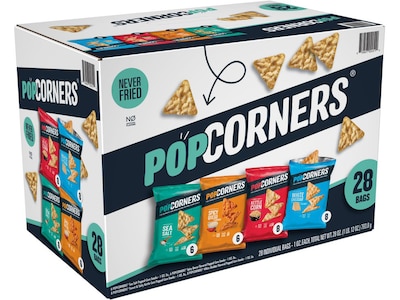 Popcorners Gluten-Free 4-Flavor Popped Corn Chips Snacks Variety Pack, 28 Bags/Box (02486)