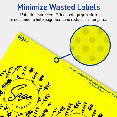 Avery Laser/Inkjet Round Multipurpose Labels, 3.5" Dia., Neon Yellow, 40/Pack (94514)