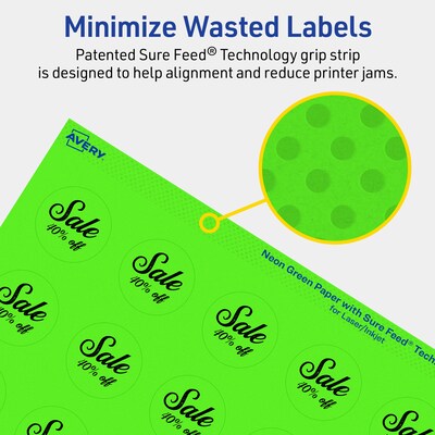 Avery Laser/Inkjet Multipurpose Circle Labels, 1.25" Dia., Neon Green, 600/Pack (94505)