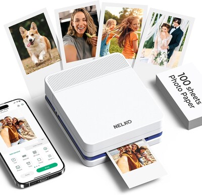 NELKO Inkjet Portable Bluetooth Photo Printer with 100 Sheets Photo Paper (US-PP03WHPU-PA100S)