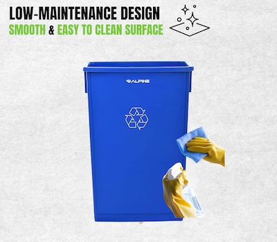 Alpine Industries Polypropylene Recycling Bin with Lid and Dolly, 23 Gallon, Blue (ALP477-BLU4-PKD)