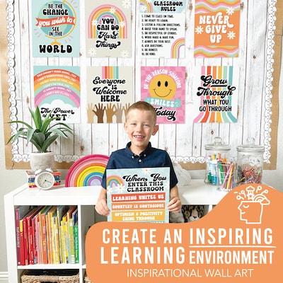 Hadley Designs 14" x 11" Retro Growth Mindset Classroom Decor Posters, 9/Set (HDDX004ACAK3H)