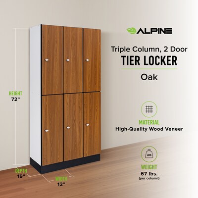 Alpine Industries 72" 2-Tier 3-Column Storage Locker, Oak (701-O-3-SPO-MK)