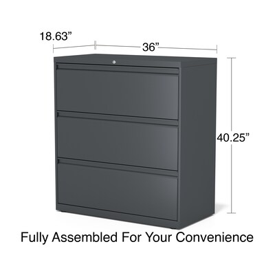 Quill Brand® 3-Drawer Lateral File Cabinet, Locking, Letter/Legal, Charcoal, 36"W (26823D-CC)