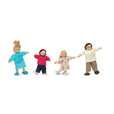 PlanToys Wooden Doll Family, Light Skin Tone & Brown Hair, 4/Set (PTS7142)