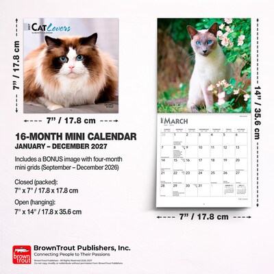 2027 BrownTrout Cat Lovers 7" x 7" Monthly Wall Calendar, Assorted Colors (9798330709717)