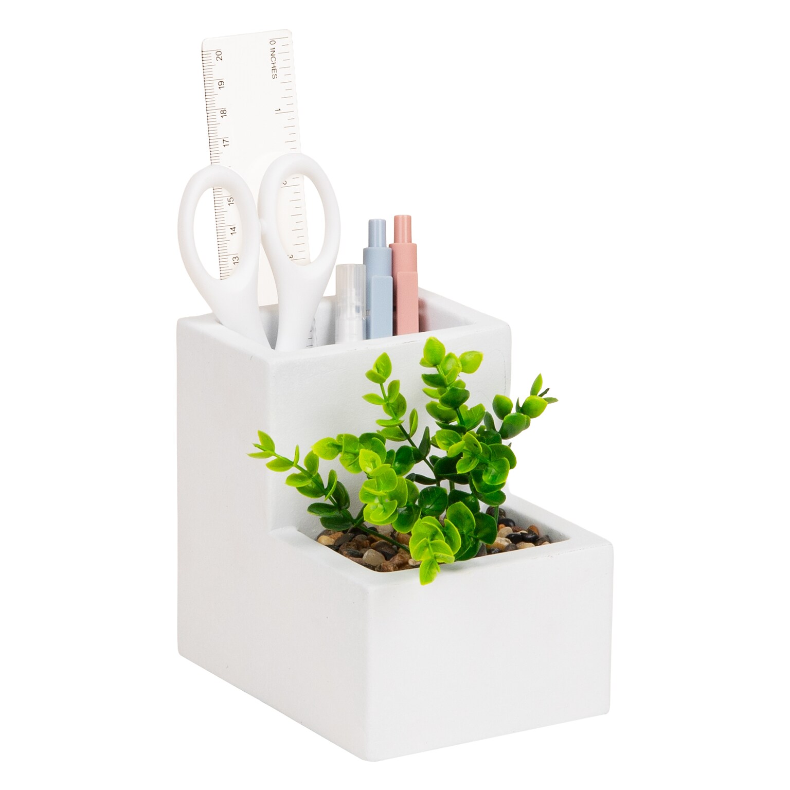 Mind Reader 2-Compartment Desk Organizer, White (PLANDORG-WHT)