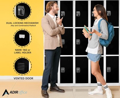 AdirOffice 72'' 3-Tier Black Storage Locker, 4/Pack (629-203-BLK-4PK)
