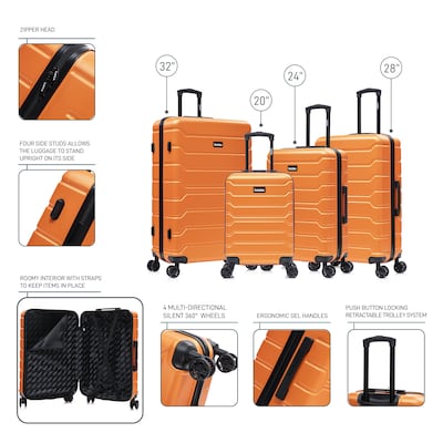 InUSA Trend 4-Piece Hardside Spinner Luggage Set, TSA Checkpoint Friendly, Orange (IUTRESMLXL-ORA)
