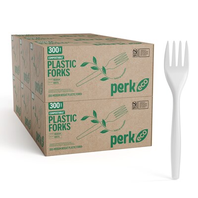 Perk™ Eco Compostable PLA Fork, Medium-Weight, White, 1800/Carton (PK56201CT)