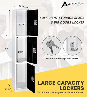 AdirOffice 72'' 3-Tier Black Storage Locker, 2/Pack (629-203-BLK-2PK)