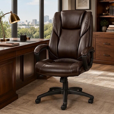 Quill Brand® Kelburne Luxura Faux Leather Computer and Desk Chair, Brown (50870)