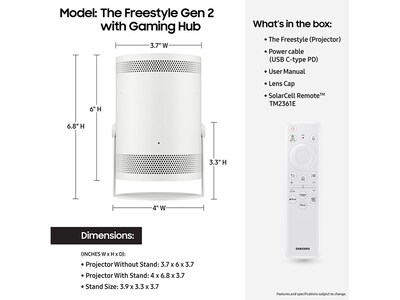 Samsung The Freestyle 2nd Gen HDMI/USB/Wireless Portable DLP Home Theater Projector, White (SP-LFF3CLAXXZA)