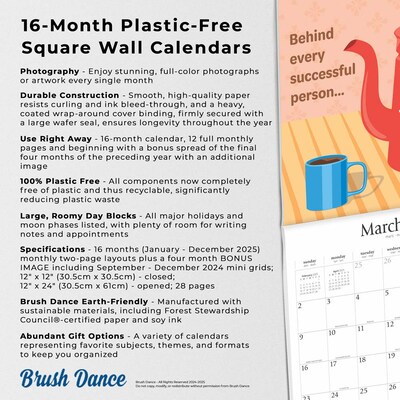 2025 Brush Dance But First Coffee 12" x 24" Monthly Square Wall Calendar, (9781975478544)
