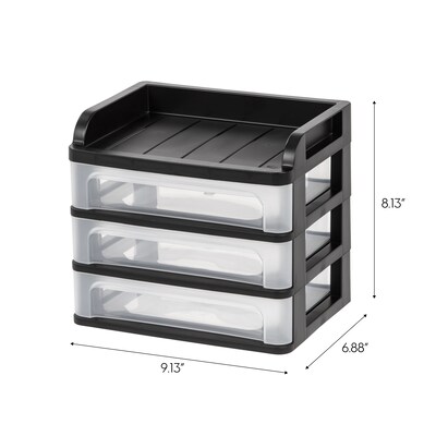 Iris Small 3-Drawer Desktop Storage, Plastic, Black (150163)