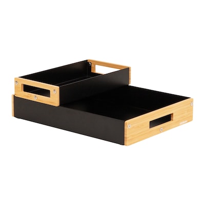 Mind Reader 2-Compartment Metal/Wood Tiered Desktop Organizer Trays, Black (2TRAY-BLK)