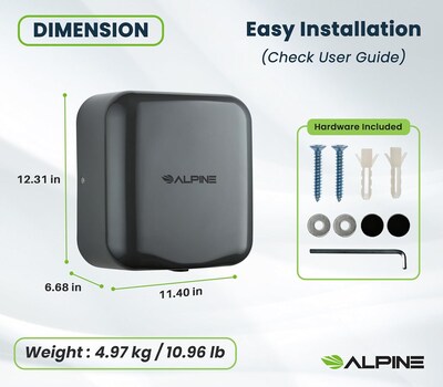 Alpine Industries Hemlock 110/120V Automatic Hand Dryer, Gray (400-10-GRY)