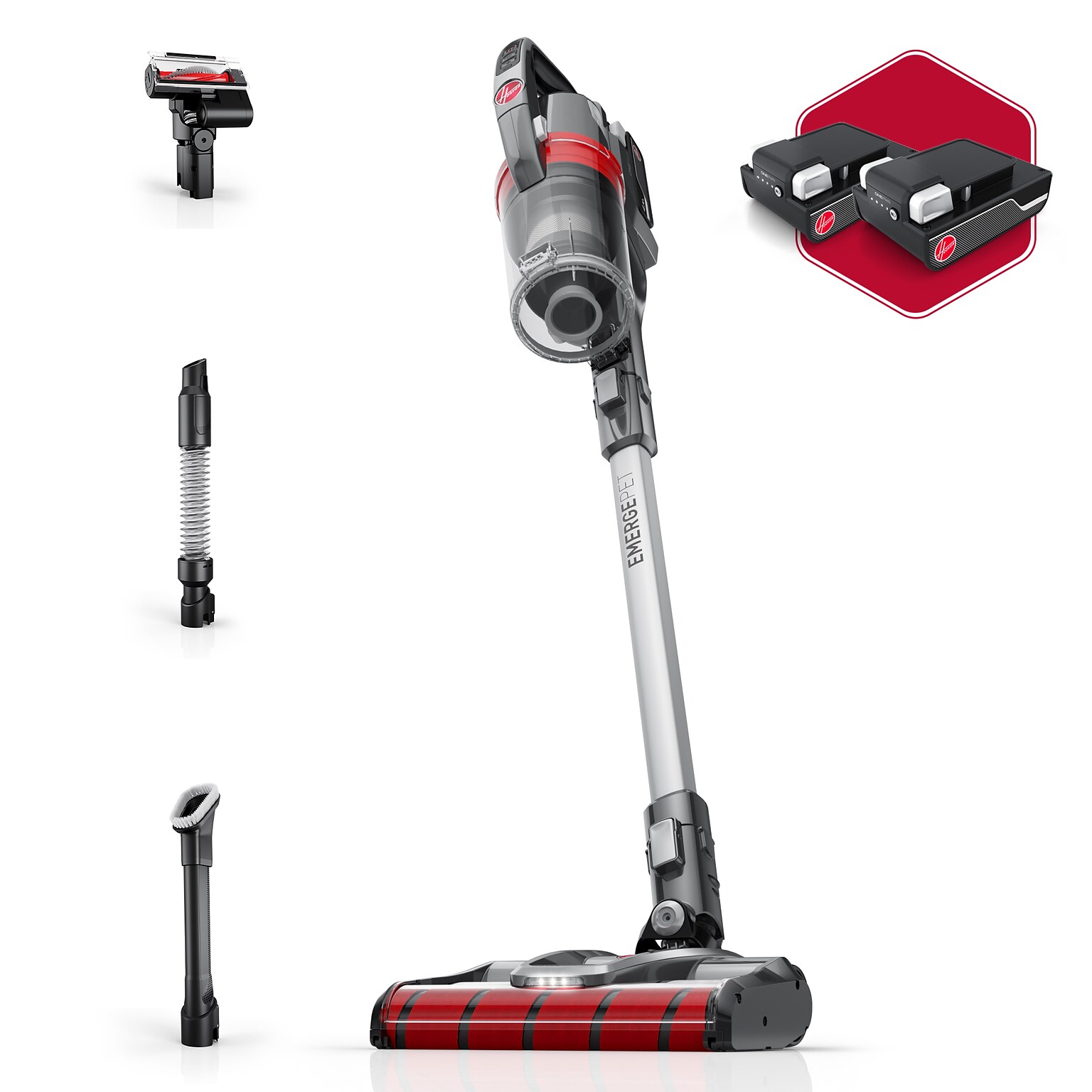 Hoover ONEPWR Emerge Pet Cordless Stick Vacuum, Bagless with All-Terrain Dual Brush Roll Nozzle Two Battery Kit (BH53603VE)