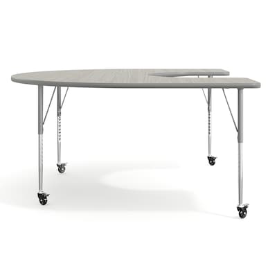 Flash Furniture Wren Horseshoe Activity Table, 66" x 60", Height Adjustable, Light Gray Top/Silver Frame (XUA6066HRSLGTAC)