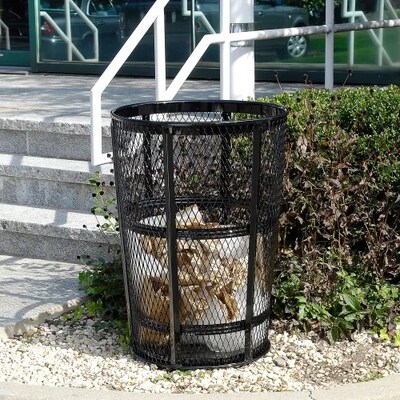 Global Industrial Outdoor Steel Mesh Corrosion-Resistant Trash Can, 48 Gallon, Black (237634BK)