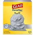 Glad ForceFlex OdorShield 13 Gallon Kitchen Trash Bag, 23.75 x 25.4, Low Density, 0.72 mil, Gray,