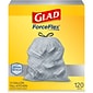 Glad ForceFlex OdorShield 13 Gallon Kitchen Trash Bag, 23.75" x 25.4", Low Density, 0.72 mil, Gray, 120 Bags/Box (79158)
